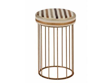 CAGE 08 - Upholstered round brass pouf by Il Bronzetto - view 2